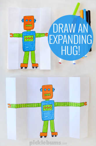 Draw an expanding hug! This fun hug drawing would be great as a birthday card or for mothers day!