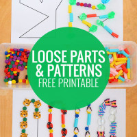 Grab our free printable pattern pages, grab some loose parts ad work on fine motor skills, patterning, creativity and more!