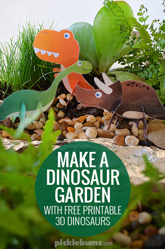 Make a dinosaur garden for imaginative play - plus free printable 3D dinosaurs to make!