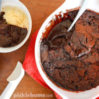 Chocolate self-saucing pudding - a warm gooey chocolate cake with magic chocolate sauce baked right into it!