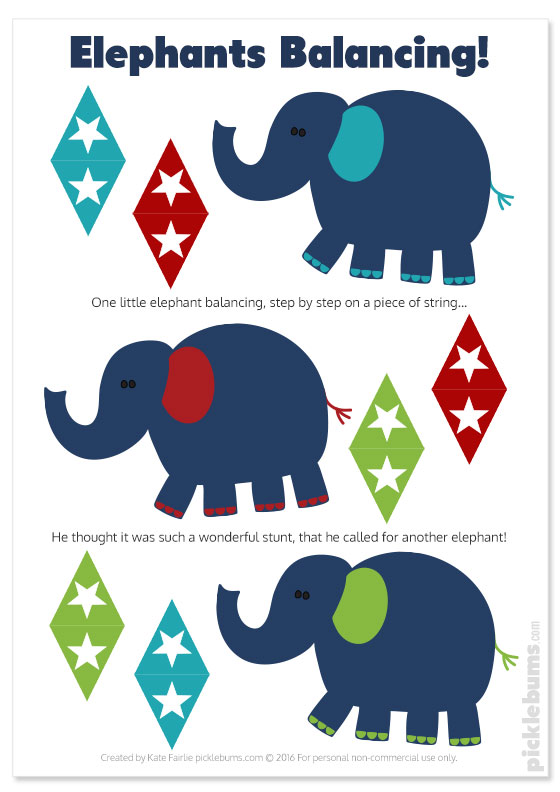 Elephants Balancing - free printable puppets!