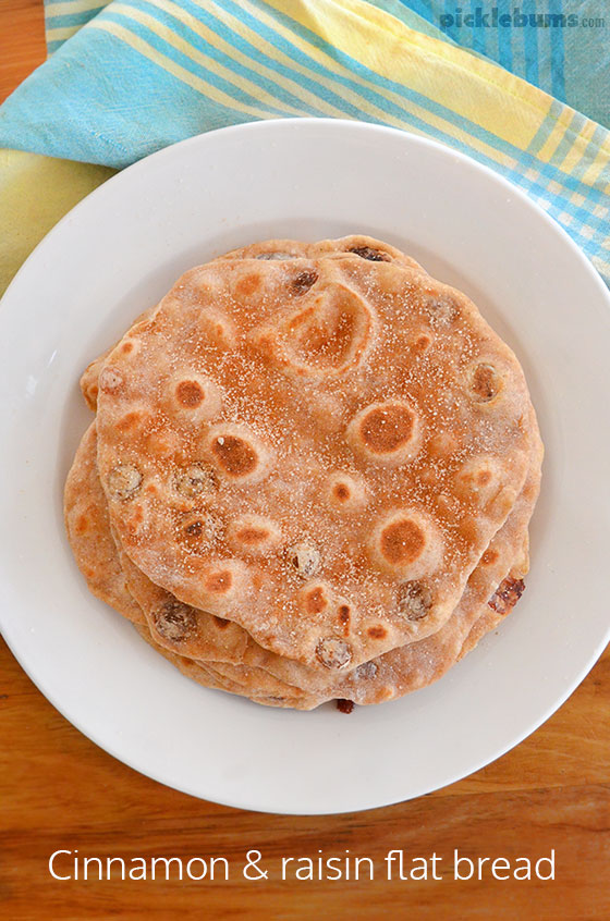 Cinnamon and Raisin Flat Breads - a no-yeast, quick and easy, sweet flat bread. 