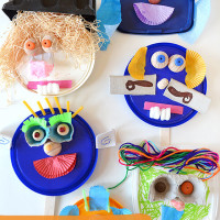 Make some funny faces from recycled materials!