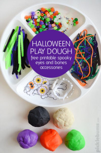 Halloween Play Dough Set with free printable eyes and bones accessories