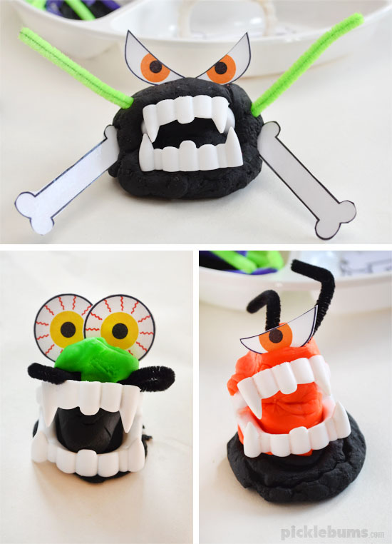 Halloween Play Dough Set  with free printable eyes and bones accessories 