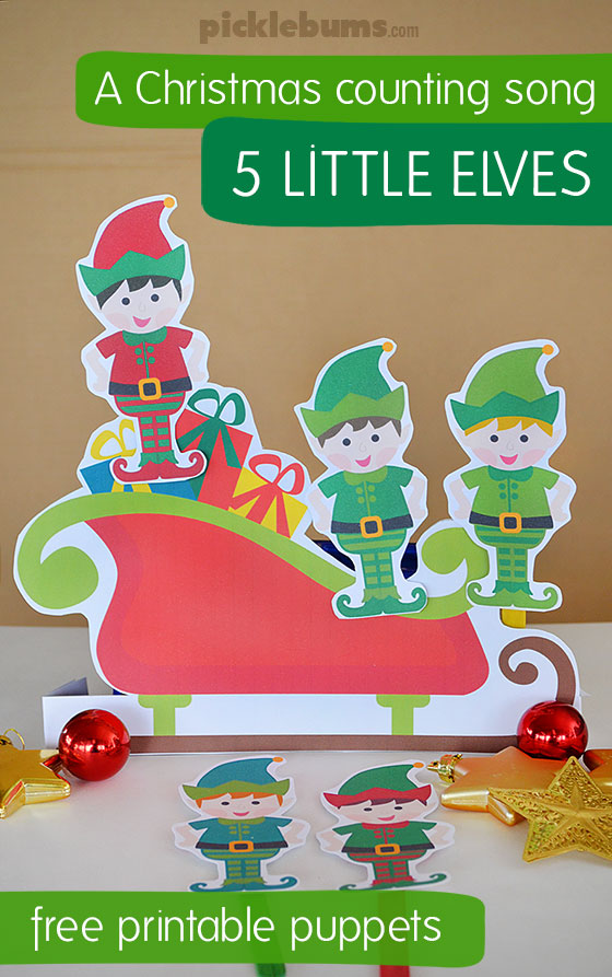 Five Little Elves Song - a Christmas counting song with free printable puppets 