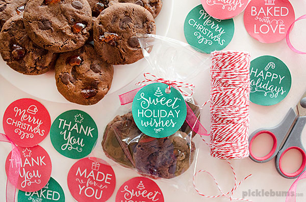 Chocolate Cherry Cookies and free printable holiday gift tags