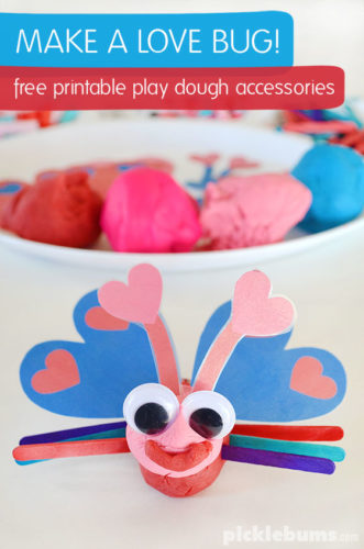 Love bug play dough! Use these free printable play dough accessories to make cute love bugs!