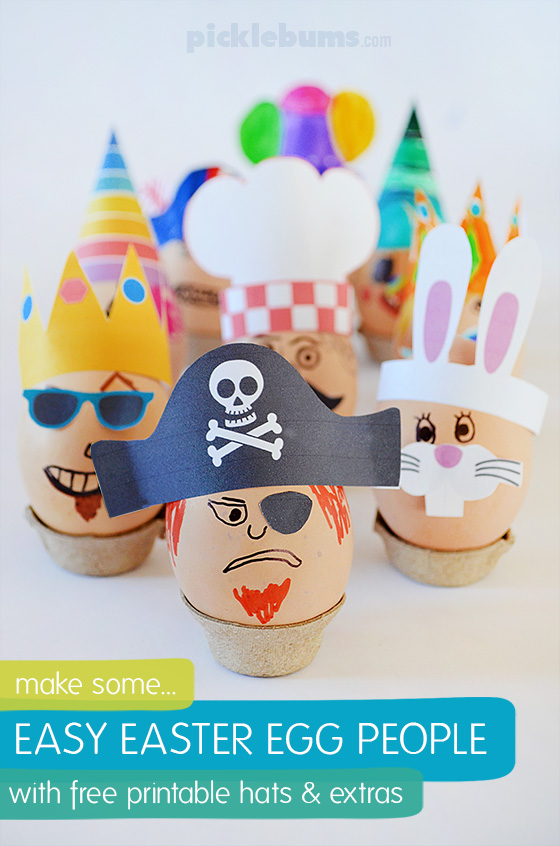 Make some easy Easter egg people with our free printable hats and extras 