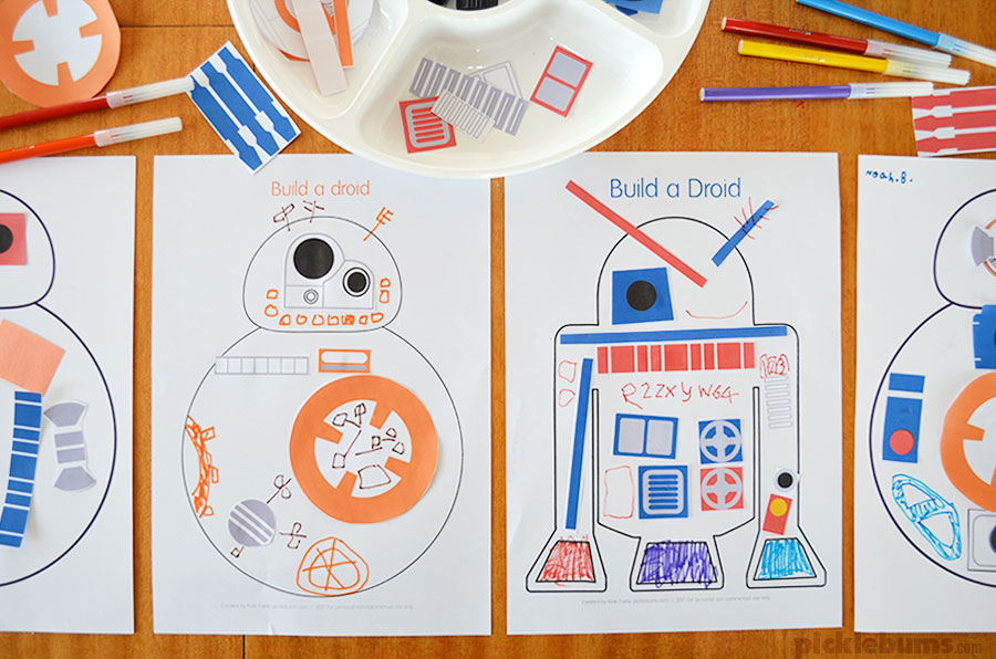 Build a droid! Free printable R2 and BB droids to cut and paste. A great activity for a Star Wars themed party