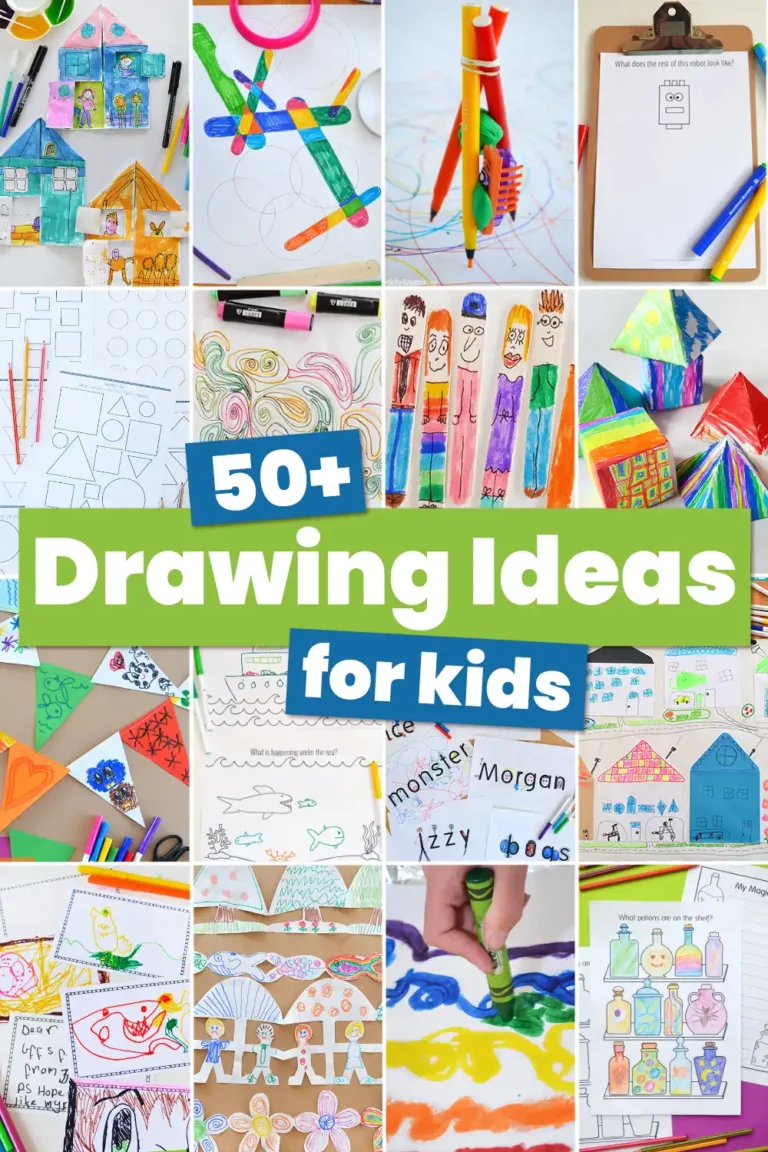 50+ drawing ideas for kids - collage of images