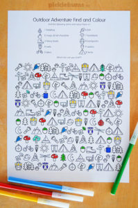 Free printable - outdoor adventure find and colour activity