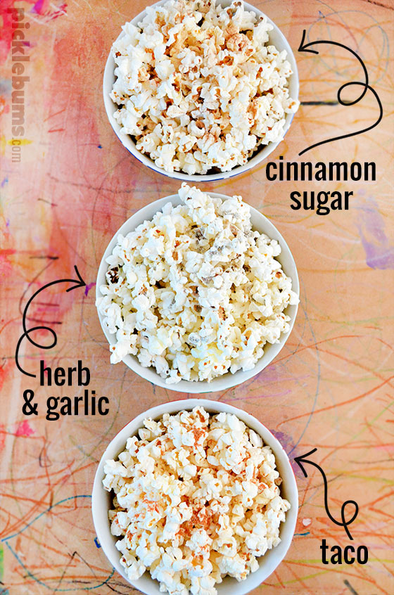 Flavoured popcorn - three flavours and so easy to make the kids can do it themselves!