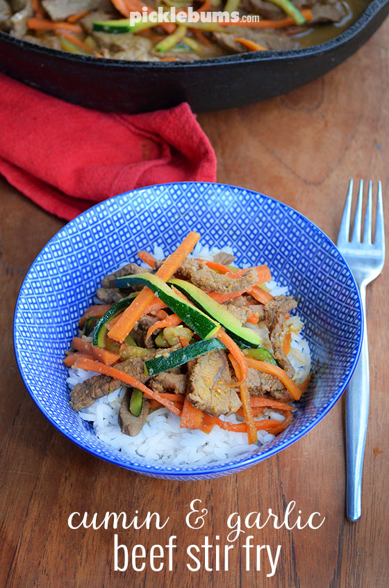 Cumin, garlic and beef stir fry - a super quick and easy family meal 