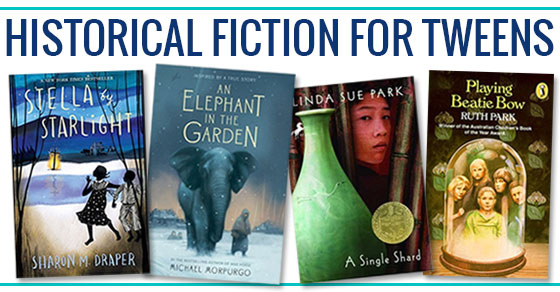 collage of four historical fiction books for middle grade readers with text saying 'historical fiction for tweens'