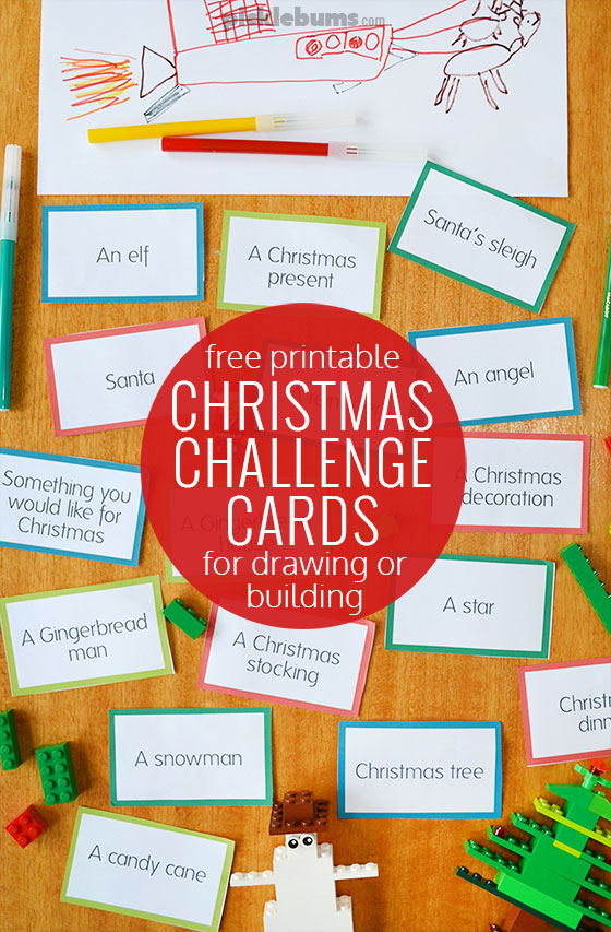 Free printable Christmas challenge cards - great for drawing or building ideas to keep the kids busy.