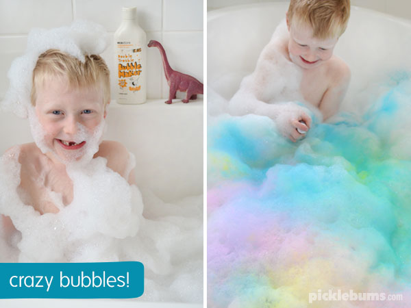 Four bubbletastic ways to make bath time fun - make crazy rainbow bubbles! 