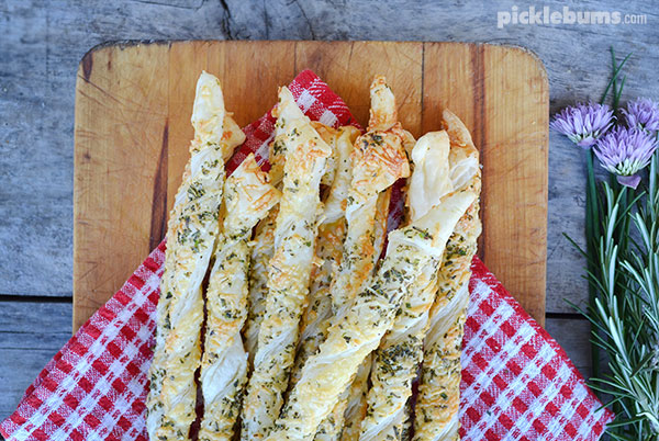 Cheese and herb pastry straws