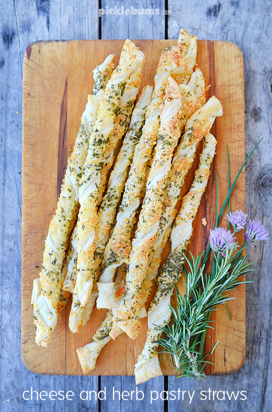 Easy cheese and herb pastry straws