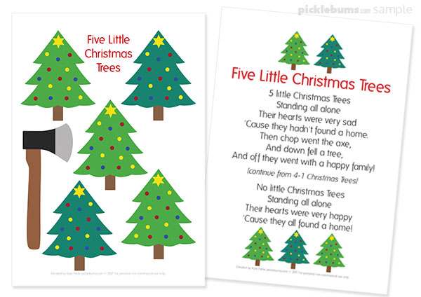 Five Little Christmas trees - a counting song with free printable puppets
