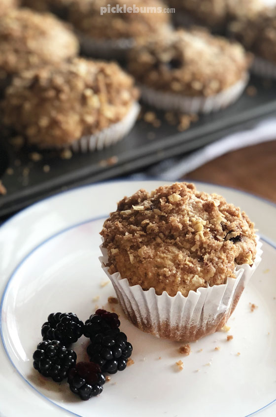 A Blackberry and Apple Muffin with streusel topping 