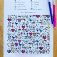 Valentines find and colour activity page, free printable