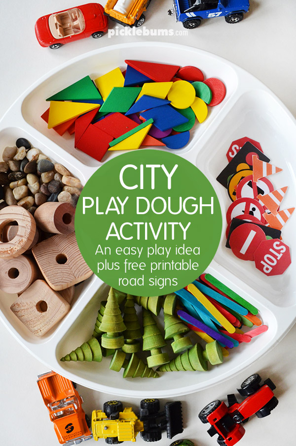 City Play Dough Activity - an easy play idea plus free printable roads signs and more.