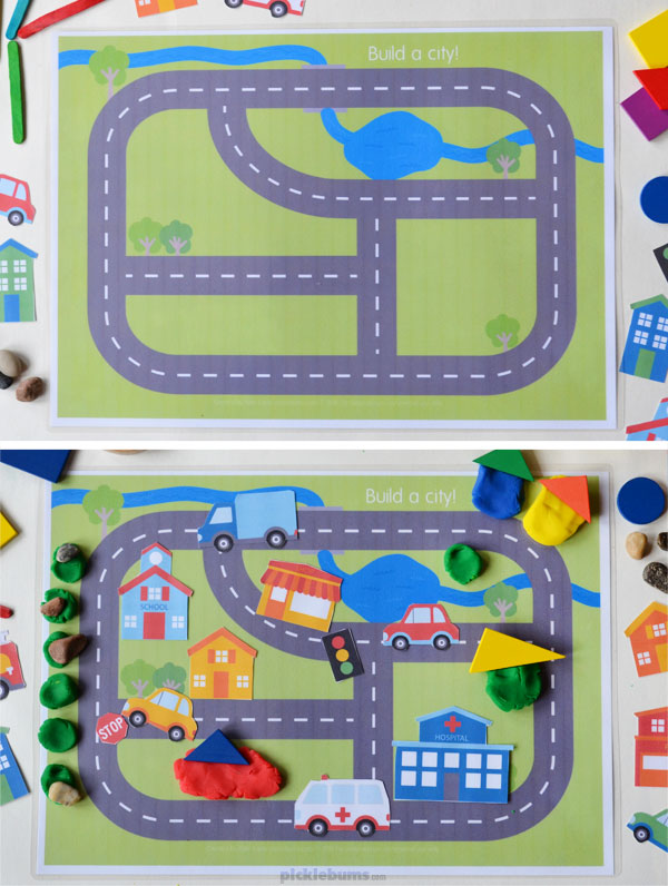 City play set - 6 play dough mats and a page of printable accessories. 
