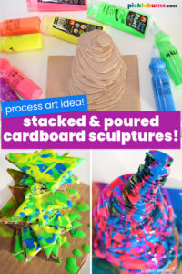 stacked and pour painted cardboard sculptures
