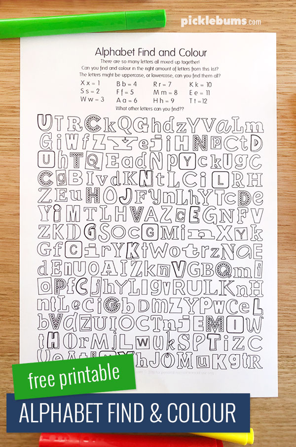 ALphabet find and colour activity - free printable