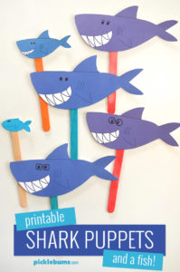 Printable shark puppets - song your own version of the baby shark song!