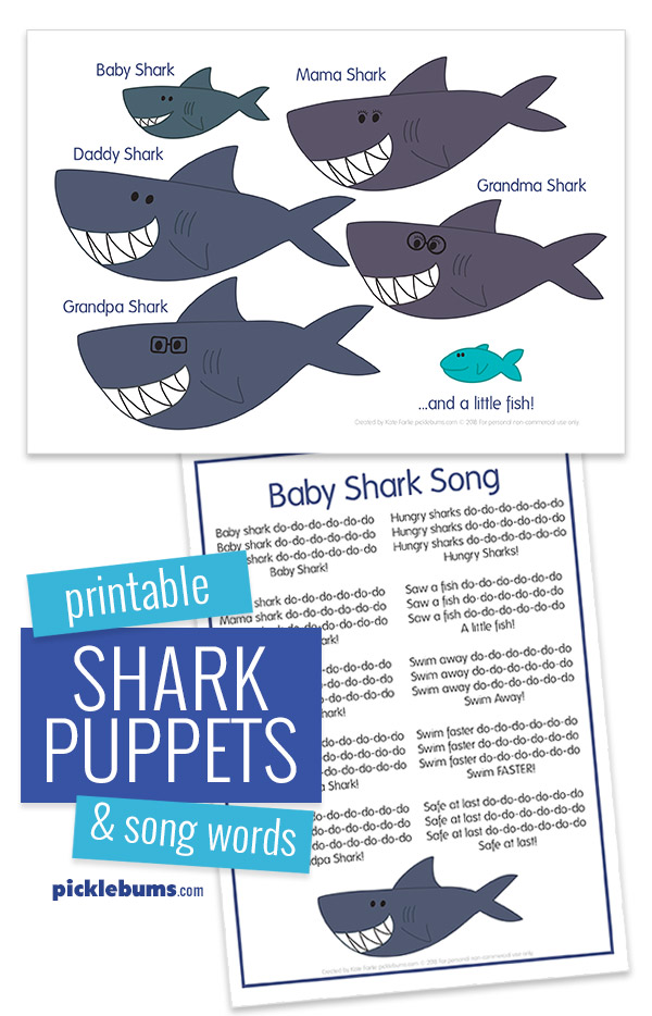 Printable shark puppets - song your own version of the baby shark song!