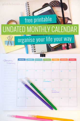 Free Printable Undated Monthly Calendar. - Picklebums