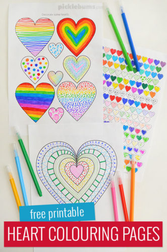 3 heart designs colouring pages