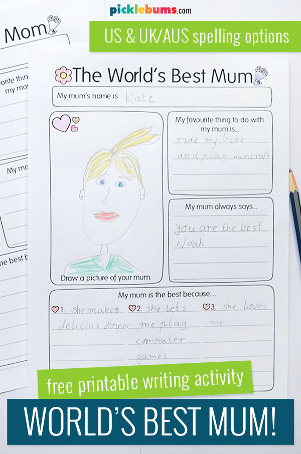 world's best mum writing activity sheet