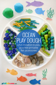 ocean play dough set up with printable fish