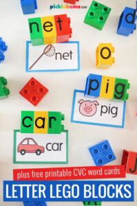 Letter lego blocks and CVC site word cards