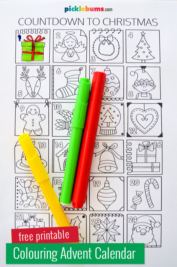 printer colouring advent calendar with markers