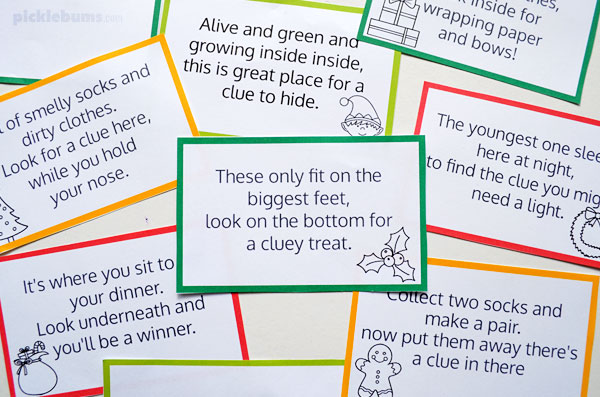 printed Christmas hunt clue cards