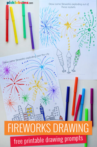 fireworks drawing pages and markers