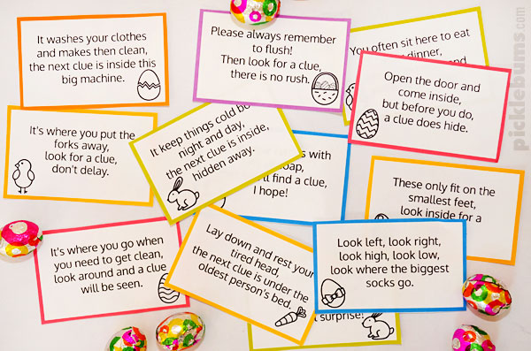 free printable Easter hunt clue cards