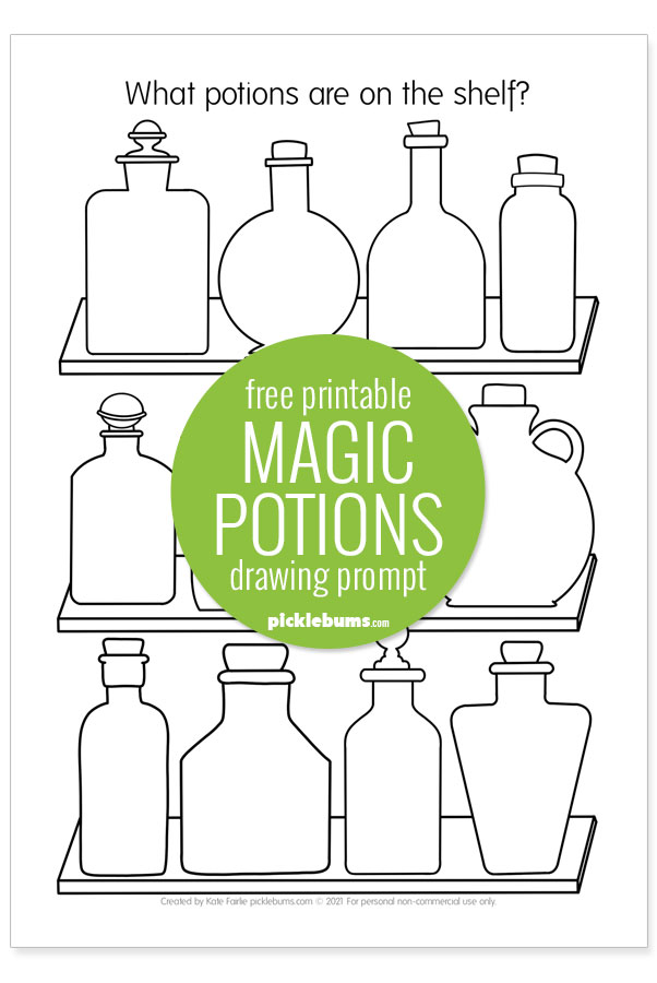 Magic potions drawing printable sample page