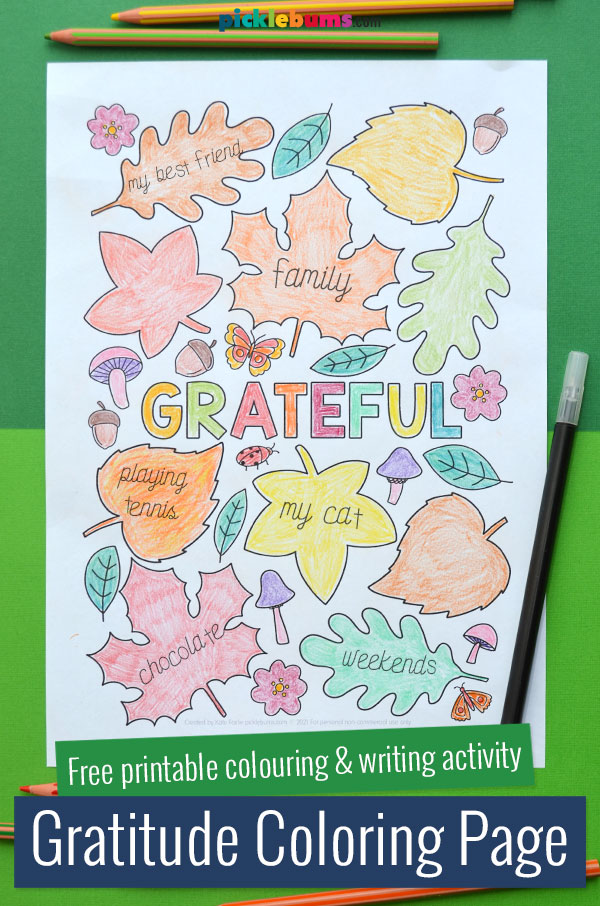 gratitude colouring and writing printable