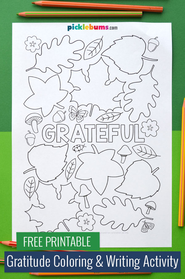 gratitude colouring page and pencils