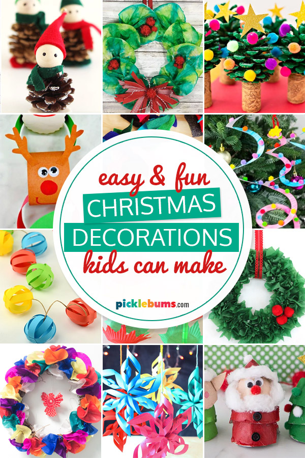 collage of images of Christmas decorations that kids can make