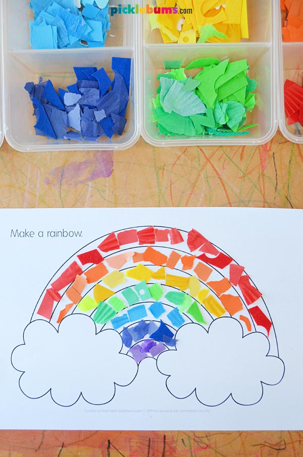 rainbow collage with torn paper pieces
