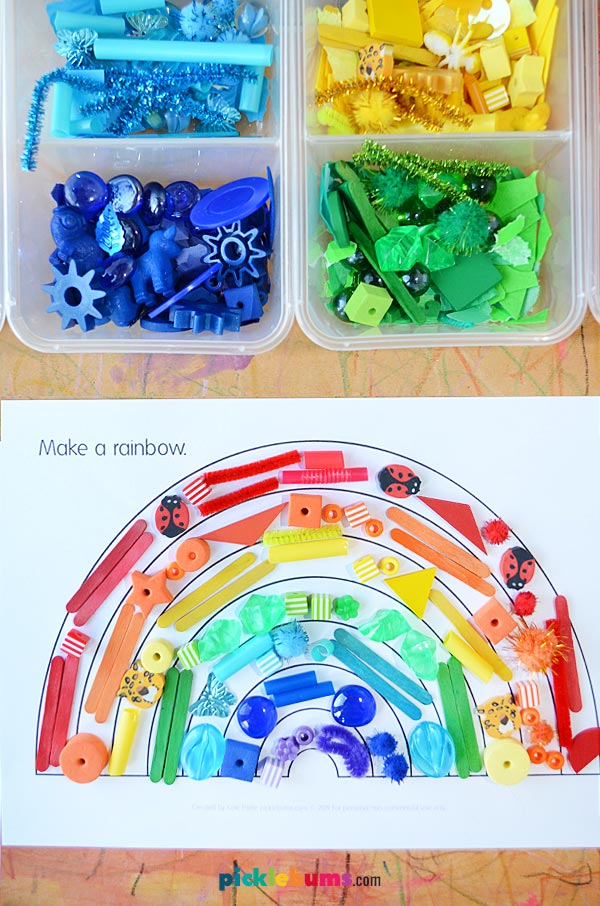 rainbow templated filled with loose parts