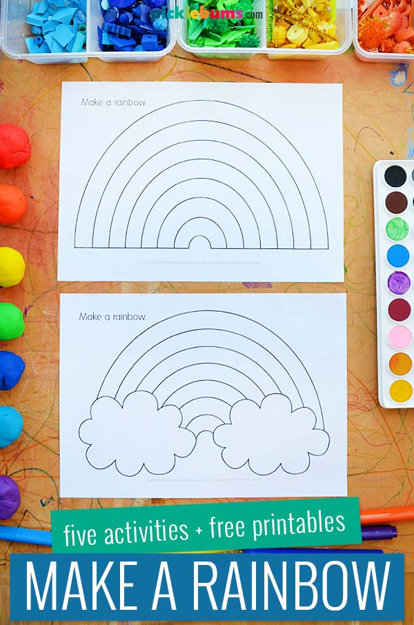 printed rainbow templates with playdough and water colours