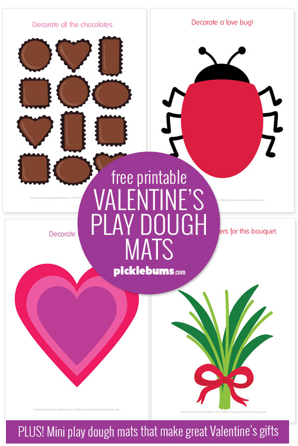 four printable valentines day playdough mats