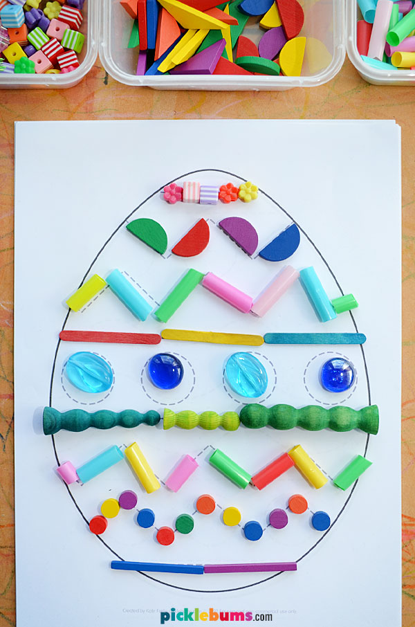 Egg pattern math with colourful loose parts